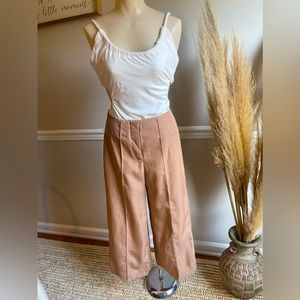 New Express cropped wide leg high waist dress pants brown tan camel color work